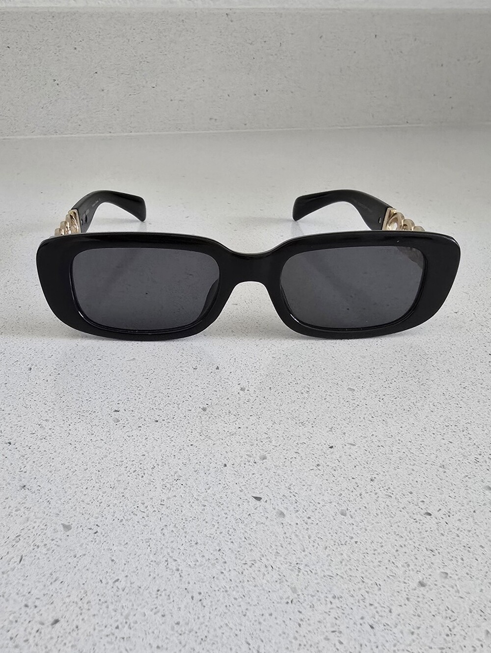 Steve Madden Black Rectangular Sunglasses with Gold Chain Accent - Picture 2 of 8